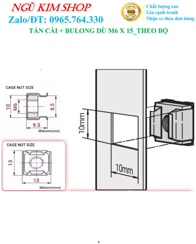 TÁN CÀI + BULONG DÙ M6 x 15 _ THEO BỘ
