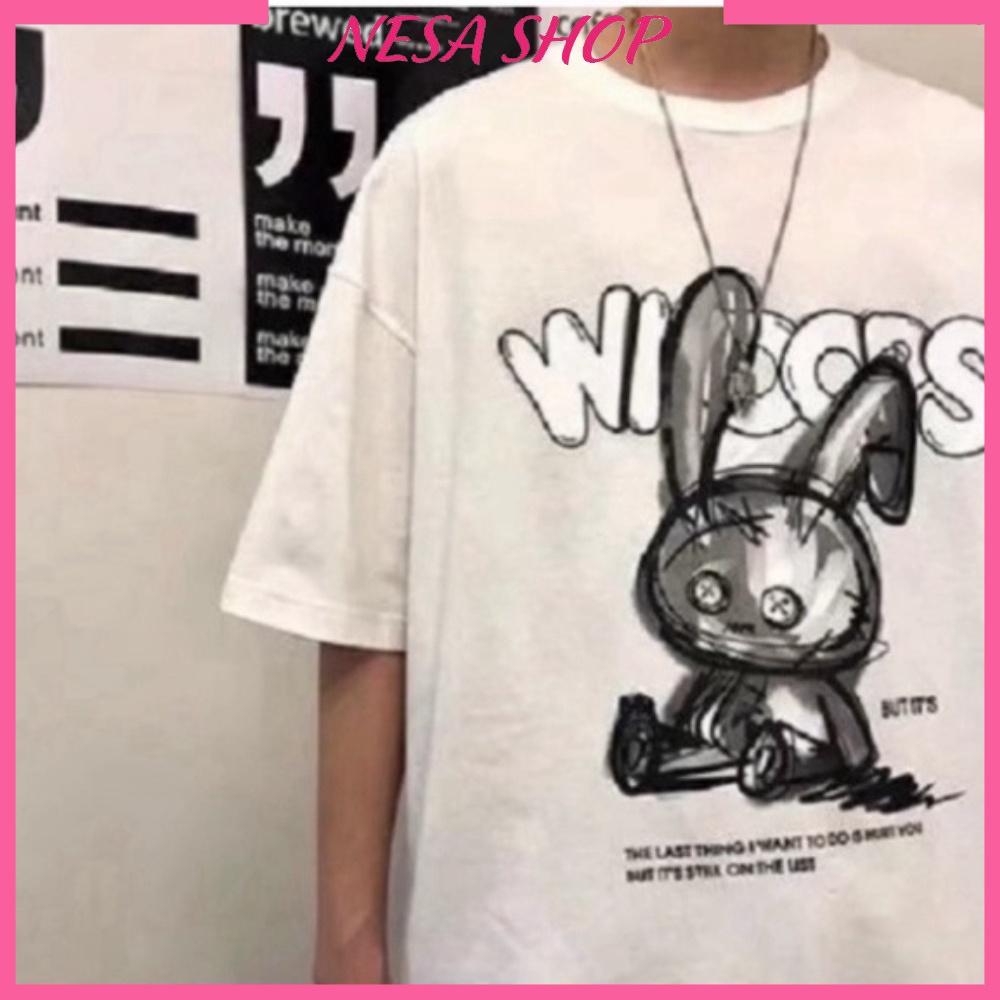 Áo thun unisex nam nữ form rộng tay lỡ BUNNY WIOOPS Thỏ Tai Dài freesize 40-70kg, áo phông nam nữ NeSa Shop