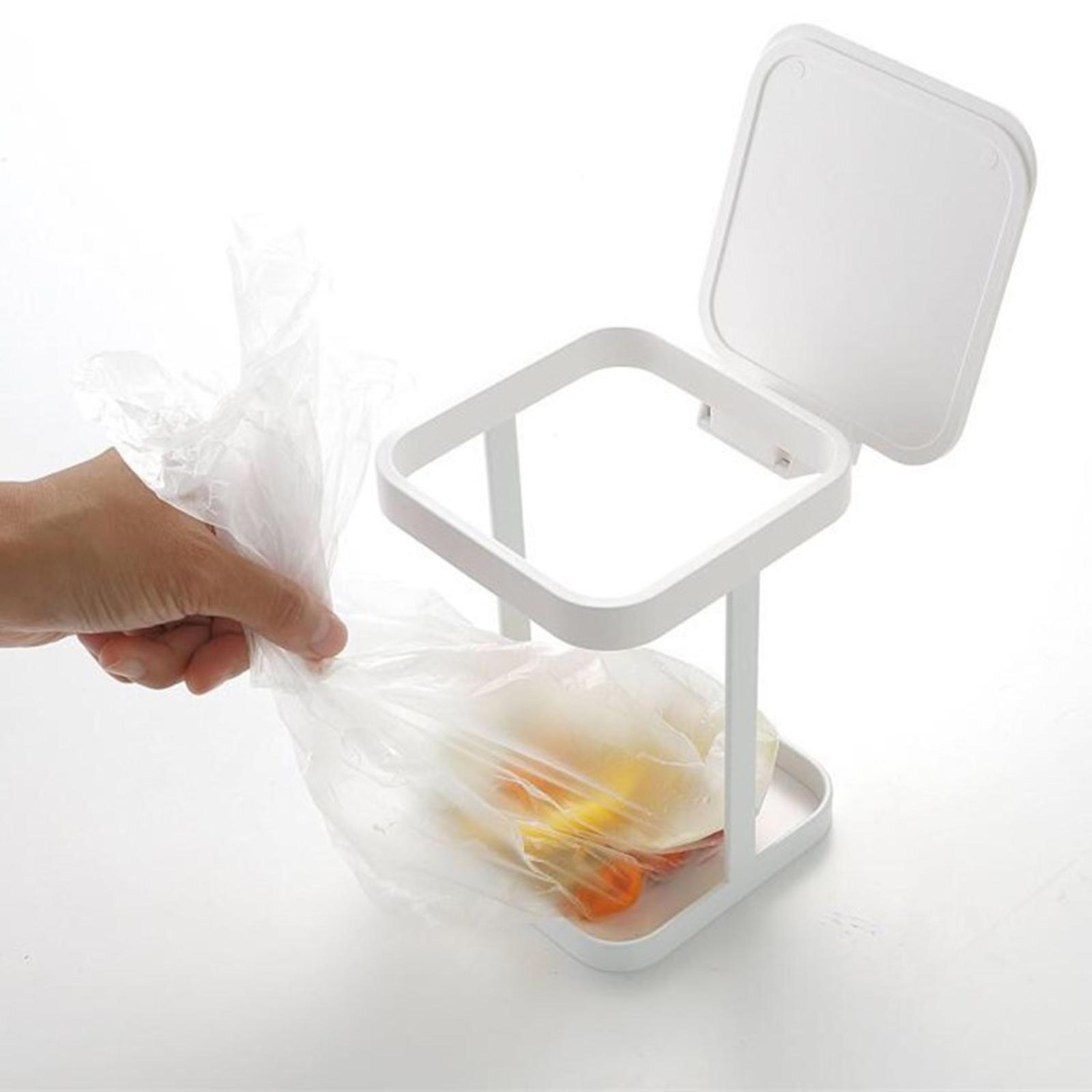 Desktop Trash Bag Holder, Trash Bag Bracket Organizer Garbage Storage Rack Waste Container Holder with Lid Small Garbage Bag Rack for Home RV
