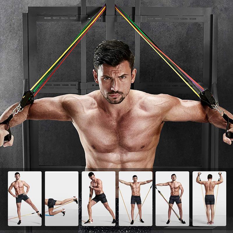 11 Cái/bộ TPE Chống Ban Nhạc 150 Lbs Tập Yoga Thể Dục Tập Thể Dục Kéo Dây Thun Tập Gym Mở Rộng Sức Mạnh Cơ Bắp Trang Thiết Bị Tập Luyện