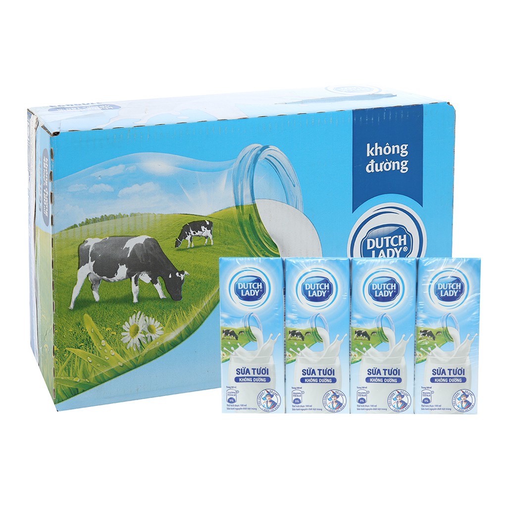 Thùng 48 Hộp Sữa Tươi Tiệt Trùng Dutch Lady Cô Gái Hà Lan Không Đường (48X180ml)