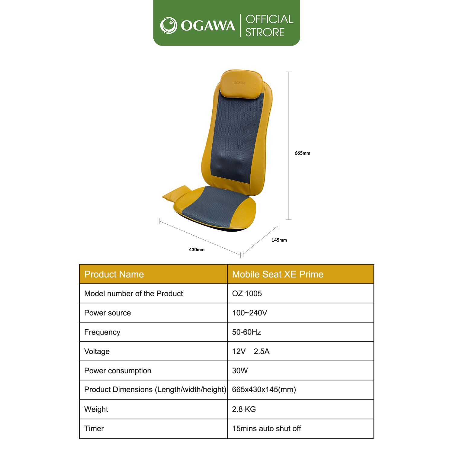 Đệm massage di động OGAWA Mobile Seat Xe Prime