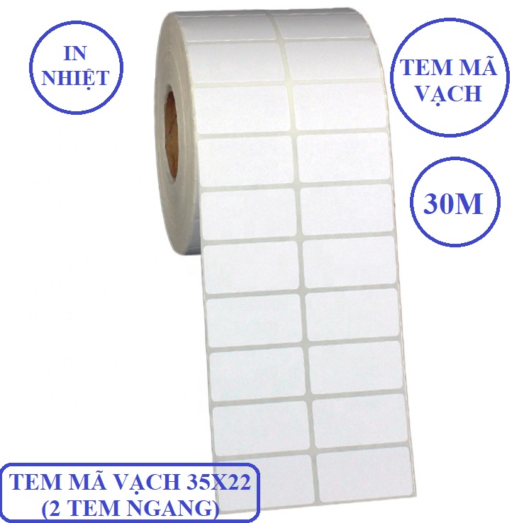 Giấy in mã vạch 2 tem ngang 35x22mm (cuộn 30m)-Decal Nhiệt 2 Tem 35x22 mm - 72x22 mm