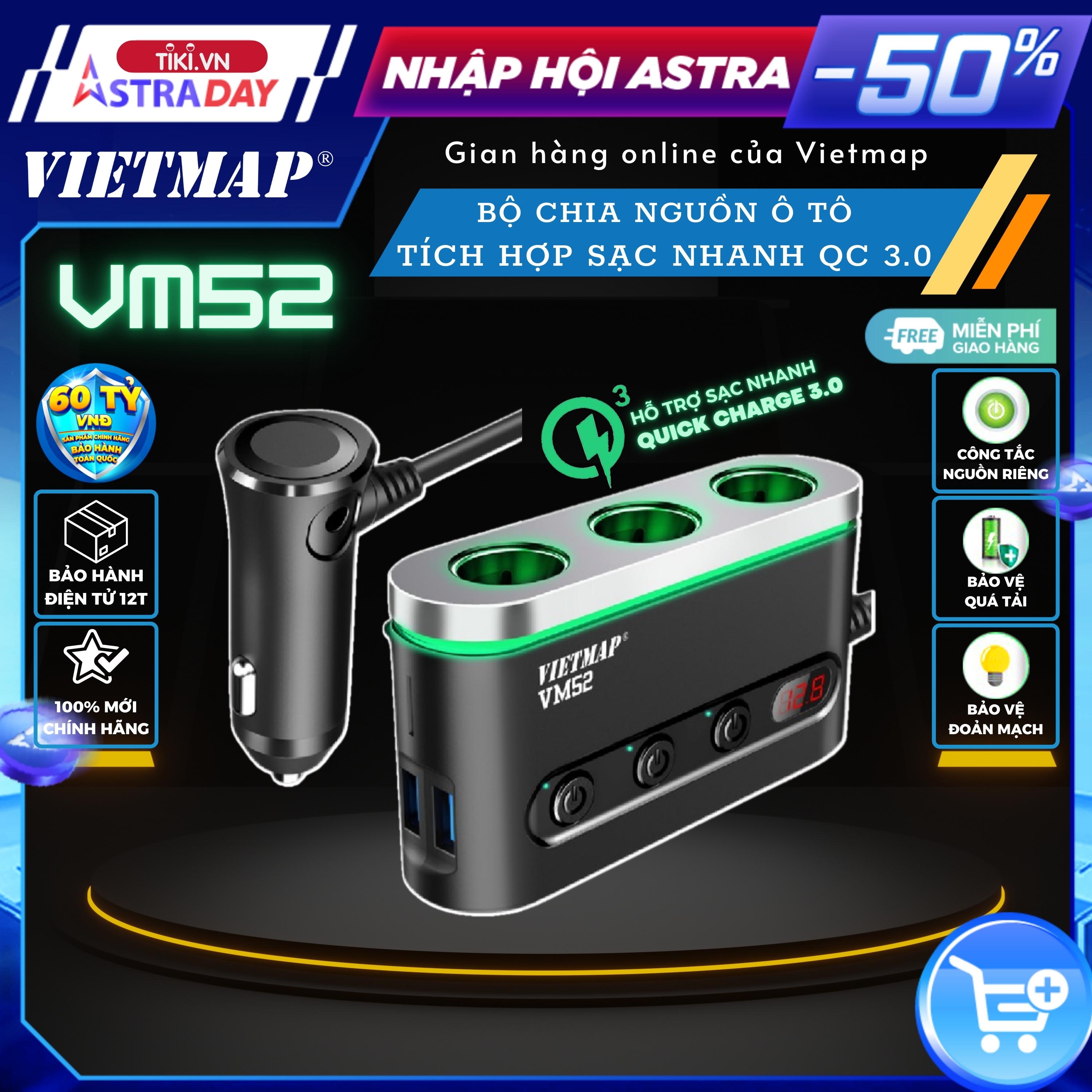 VIETMAP VM52 - Bộ chia sạc ô tô đa năng - Sạc nhanh Quick Charge QC 3.0 - Hàng chính hãng