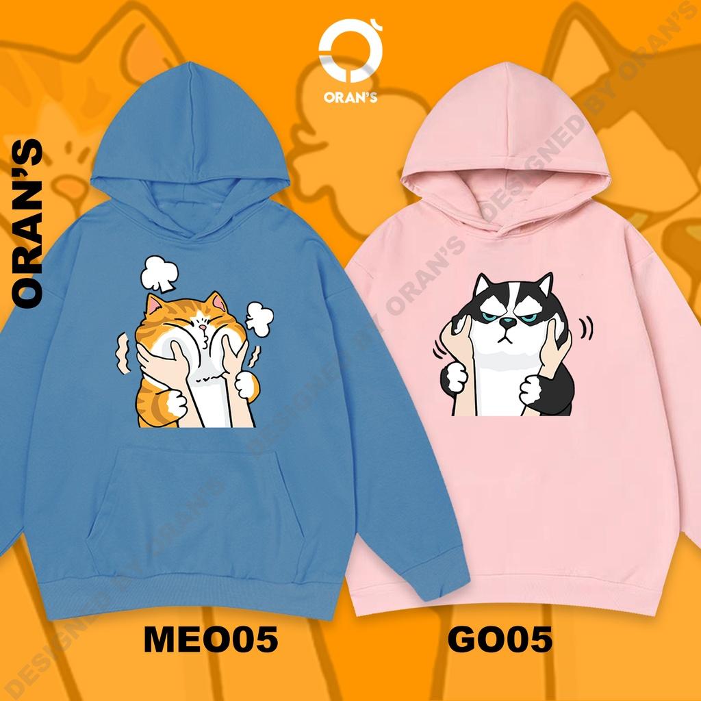 Áo Hoodie đôi in hình chó husky và mèo véo má chất nỉ cotton lót bông cao cấp form rộng unisex - ORAN'S HOODIE COUPLE 05