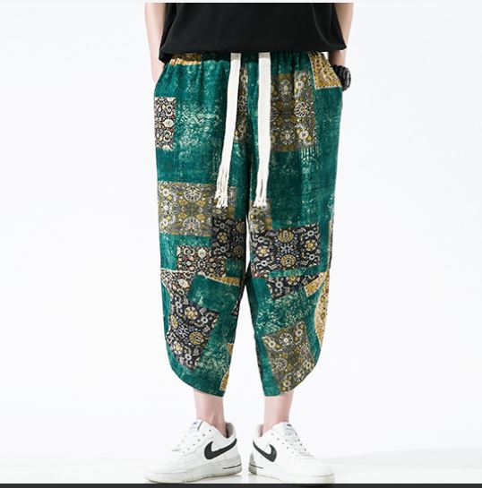 Quần Jogger Nam Lửng Chất Thô Đũi Họa Tiết
