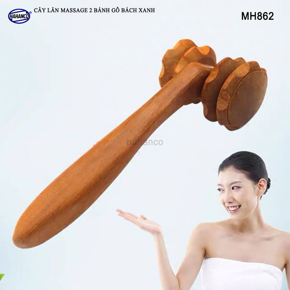 Cây lăn massage toàn thân 2 bánh gai đôi đa năng bằng gỗ Bách Xanh Chăm sóc sức khỏe