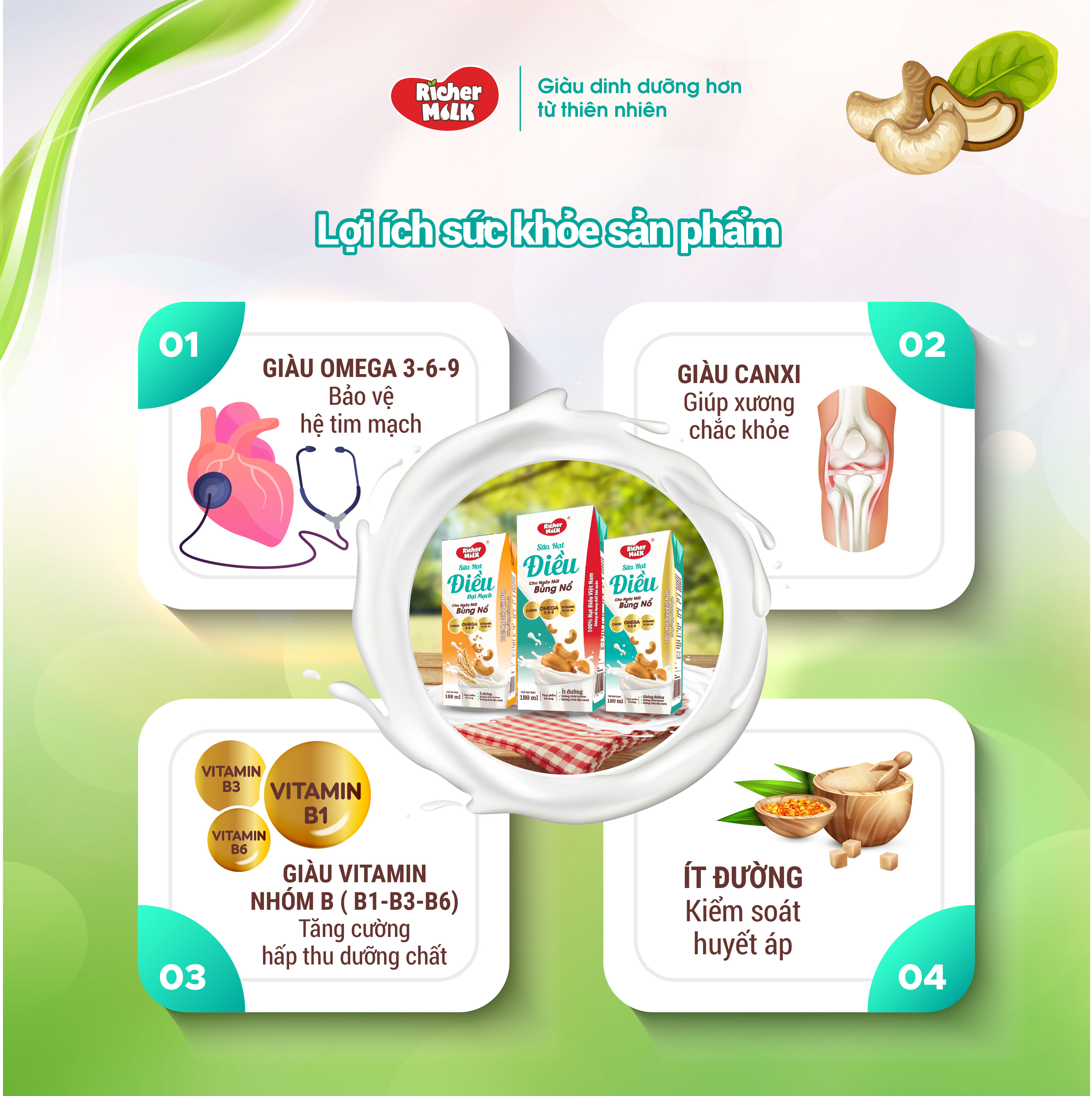 Thùng 48 hộp sữa hạt điều Richer Milk 180ml