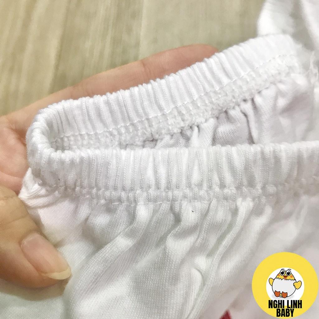 Đồ bộ thun cotton cho bé gái và bé trai màu trắng viền màu ngắn tay quần đùi 100% cotton - Nghi Linh Baby