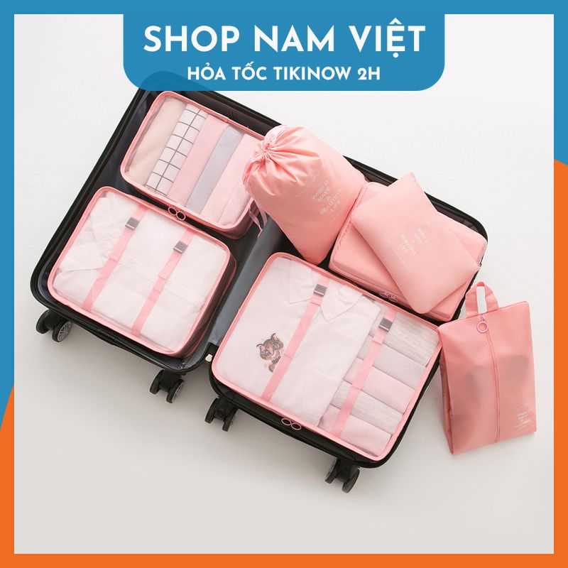 Bộ 7 Túi Đựng Đồ Du Lịch Tiết Kiệm Phân Loại Hành Lý Dành Cho Vali - Hồng