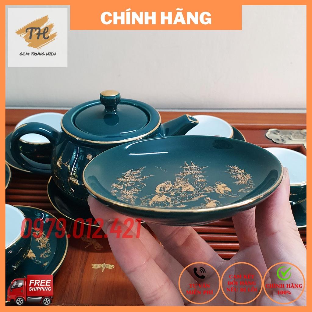 Bộ ấm chén bộ ấm trà Bát Tràng vẽ vàng tích Trúc Lâm Thất Hiền cao cấp pha trà ngon dung tích ấm 320ml