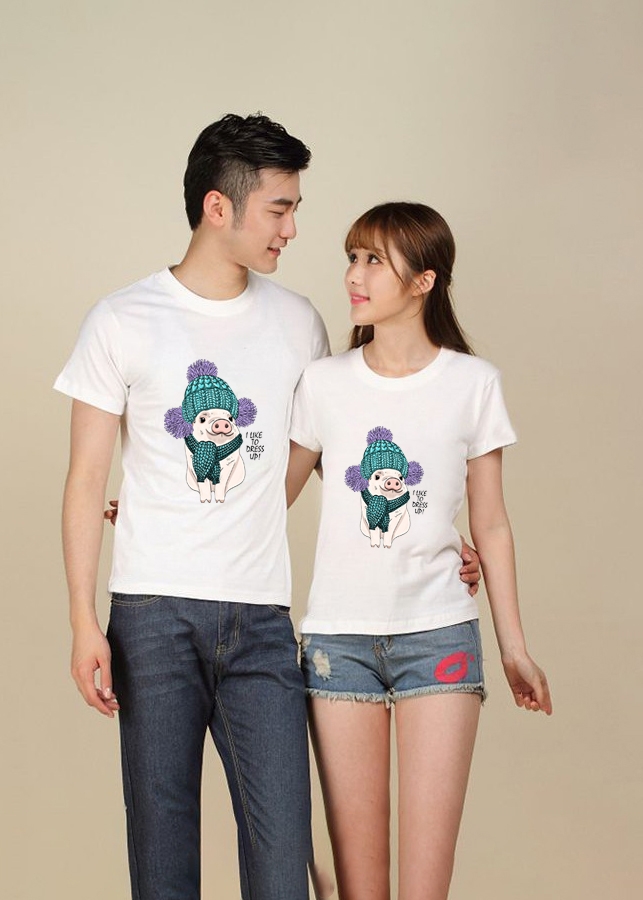 Bộ Áo Thun Đôi Chipi Pig Mùa Đông Màu Trắng Nam Nữ