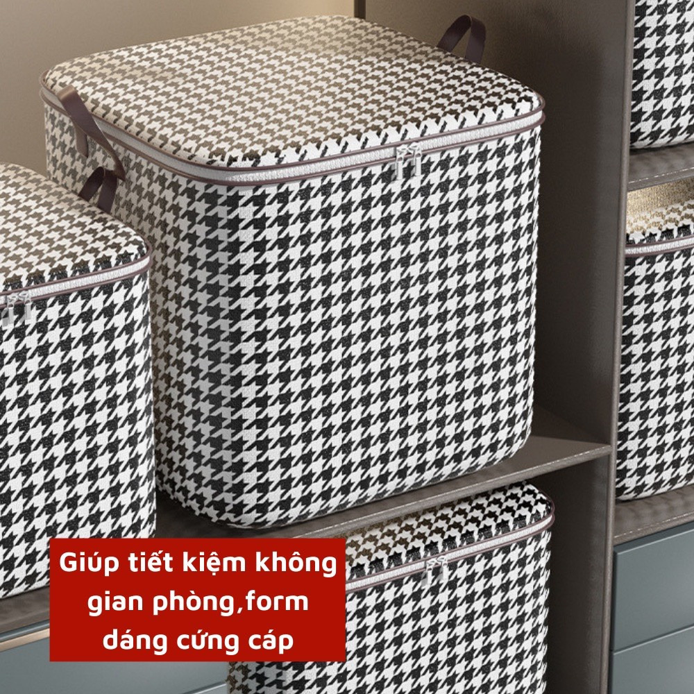 Túi đựng chăn màng , quần áo cỡ lớn caro , bằng vải đa năng có tay cẩm , có thể xếp gọn rất tiện lợi