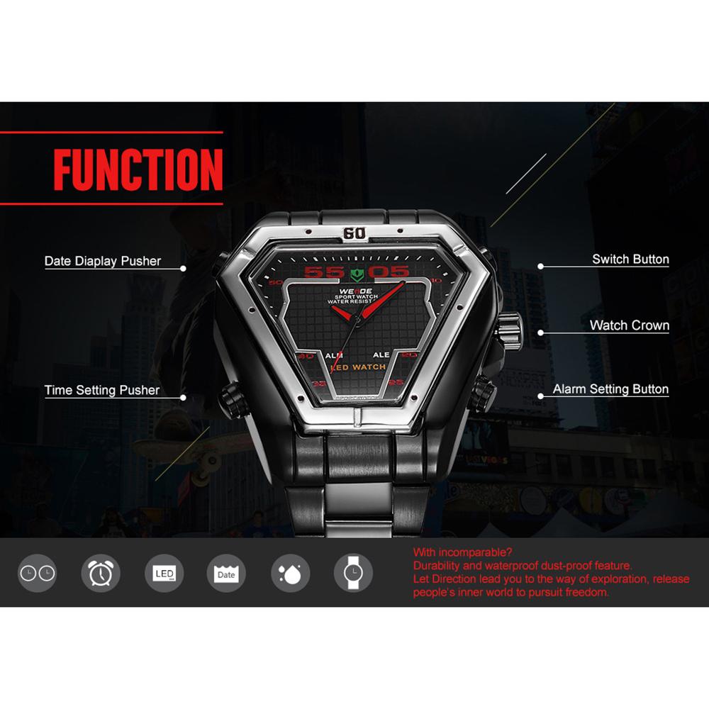 Đồng hồ điện tử kỹ thuật số thạch anh Lịch tháng 3ATM Bộ đếm thời gian chống thấm nước Nam doanh nhân Thời trang giản dị WEIDE WH1102
