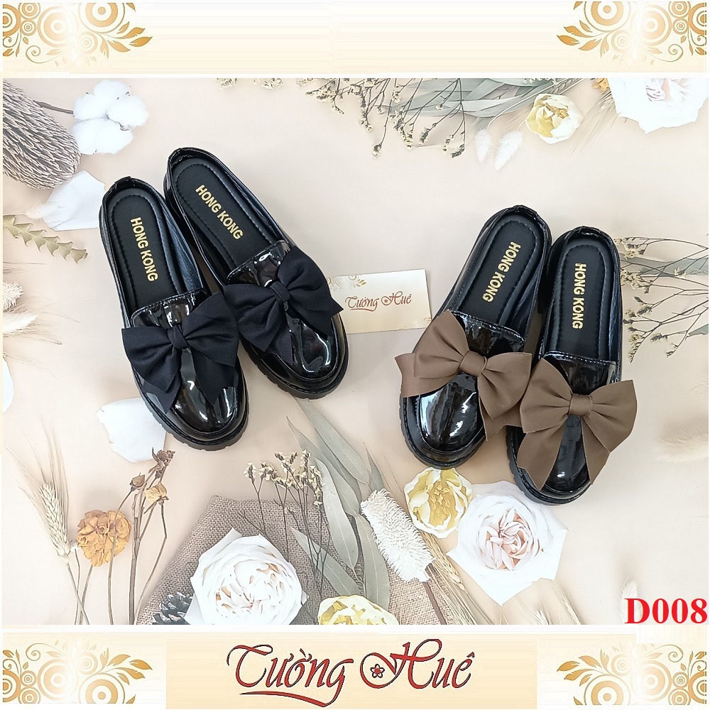 Dép Sục Da Bóng Đính Nơ Gót Vuông Cao 4CM - Hàng Quảng Châu - D008