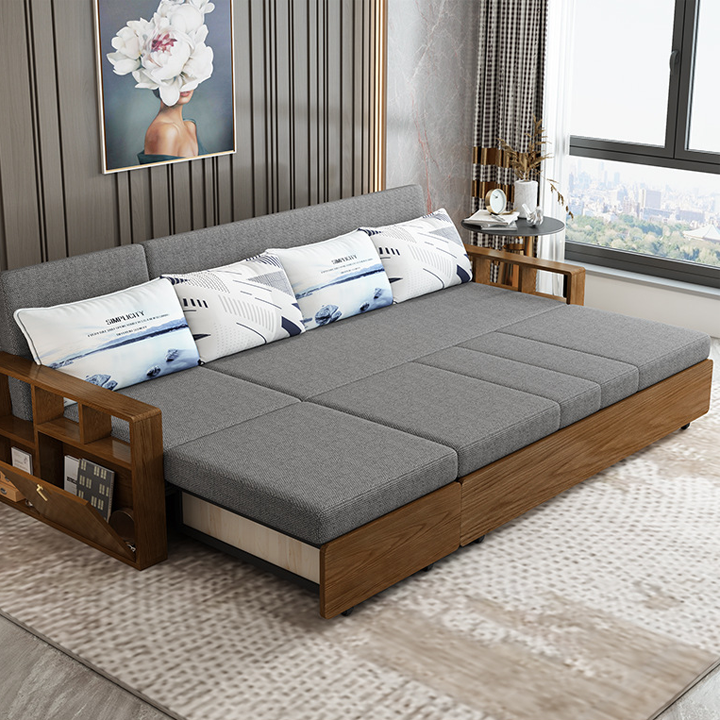 Sofa Giường Khung Thép Tay Gỗ Cao Cấp, Thông Minh - Linh Hoạt - Đa Năng, Siêu Bền Chịu Tải 900kg