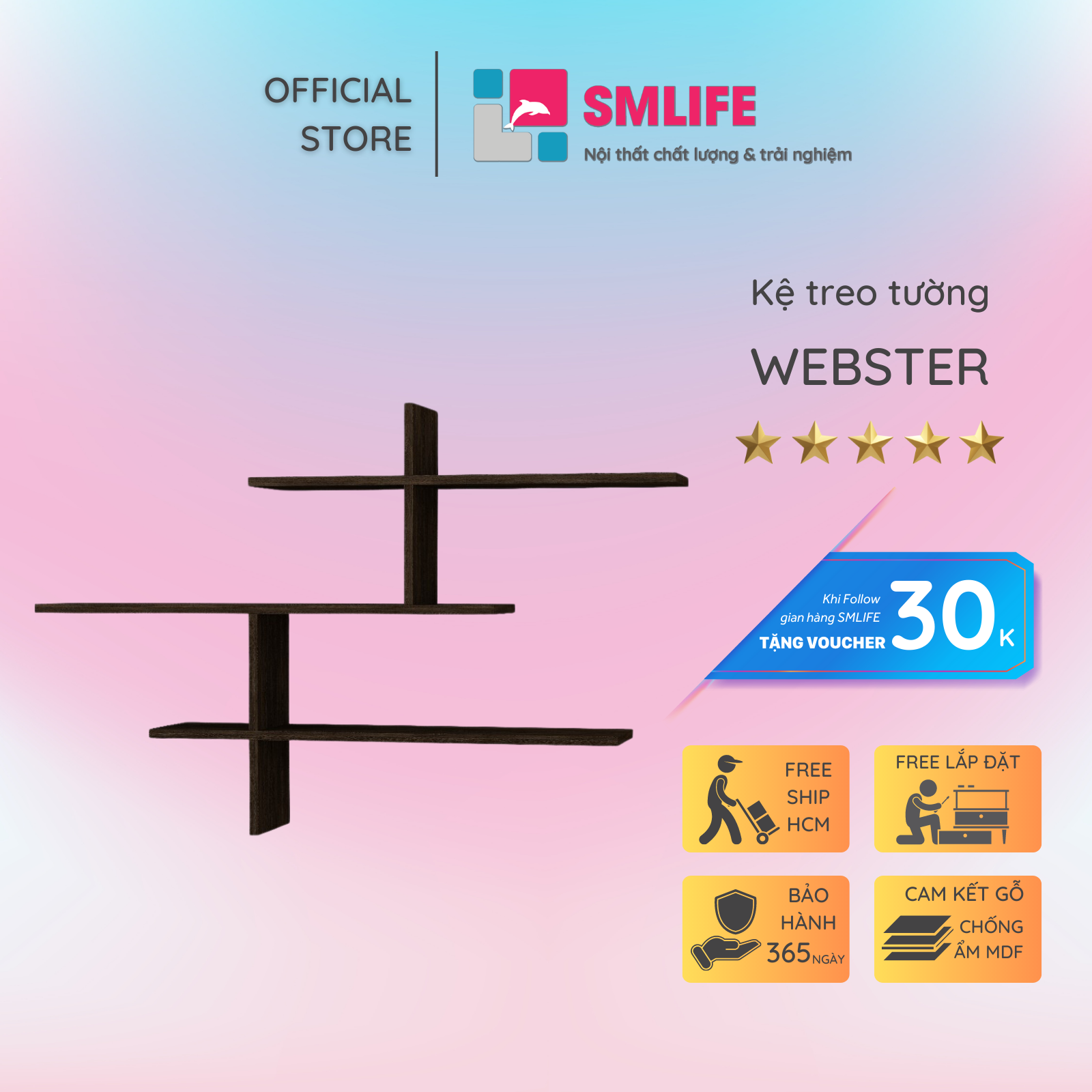 Kệ gỗ trưng bày kiểu dáng nhỏ gọn SMLIFE Webster