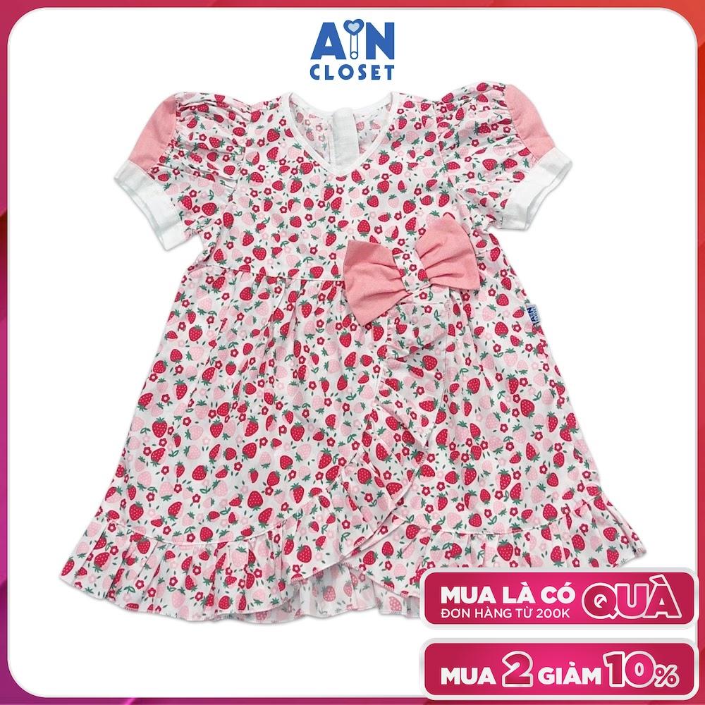 Đầm bé gái họa tiết Dâu đỏ nơ cotton - AICDBG2IK0XP - AIN Closet