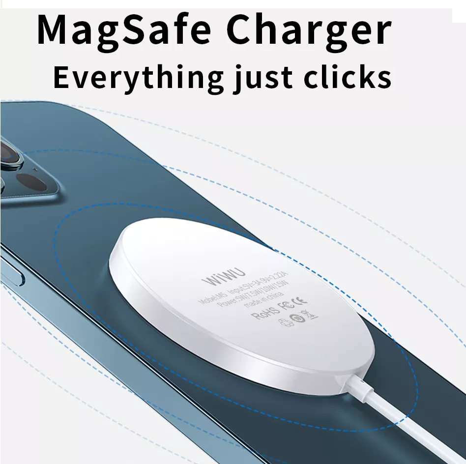 Đế sạc không dây Maqsafe sạc nhanh 15W chuẩn Qi hiệu WIWU Magetic Wireless Charger M5 (trang bị chip sạc thông minh, thiết kế siêu mỏng nhẹ) - hàng nhập khẩu