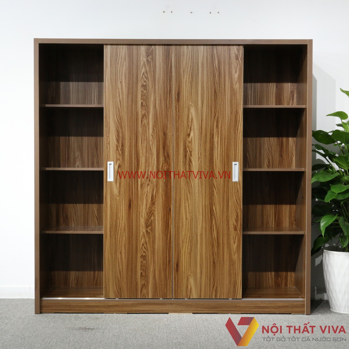 Tủ Áo Cửa Lùa 2m Gỗ MDF Melamine Màu Óc Chó