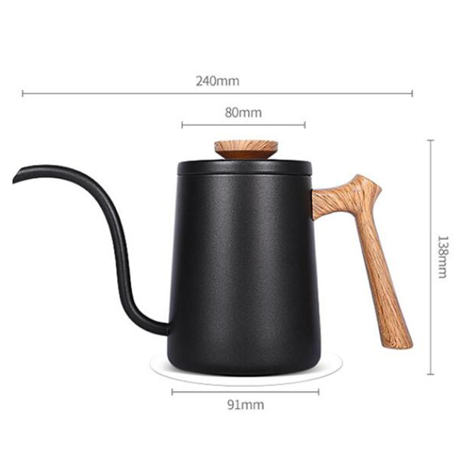 Drip Coffee Pot 600ml Kettle Wood Handle Narrow for Coffee Maker Black