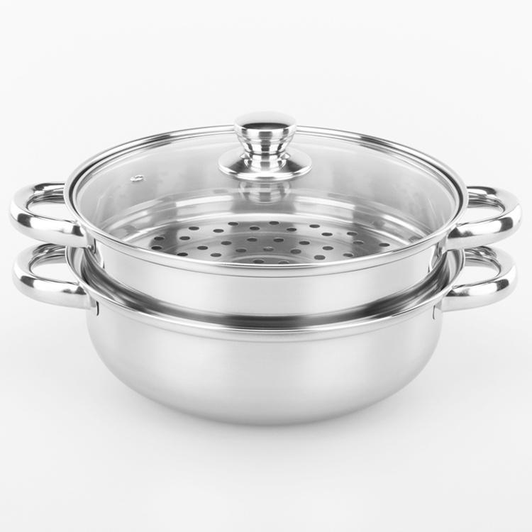 Nồi hấp kiêm nồi lẩu 2 tầng Inox nắp kính 28cm - dùng cho bếp từ