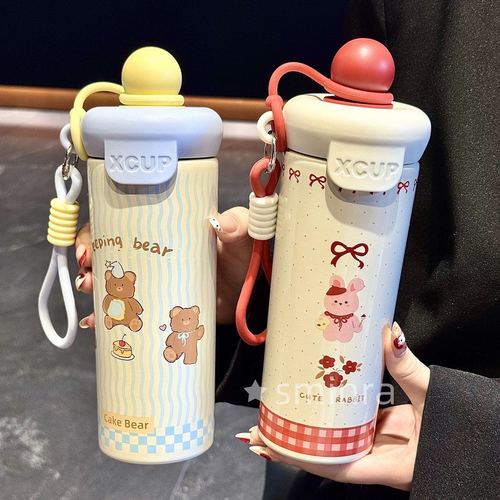 Bình Giữ Nhiệt Lạnh Nắp Tròn CUP 600ml Thiết Kế Kèm Dây Đeo