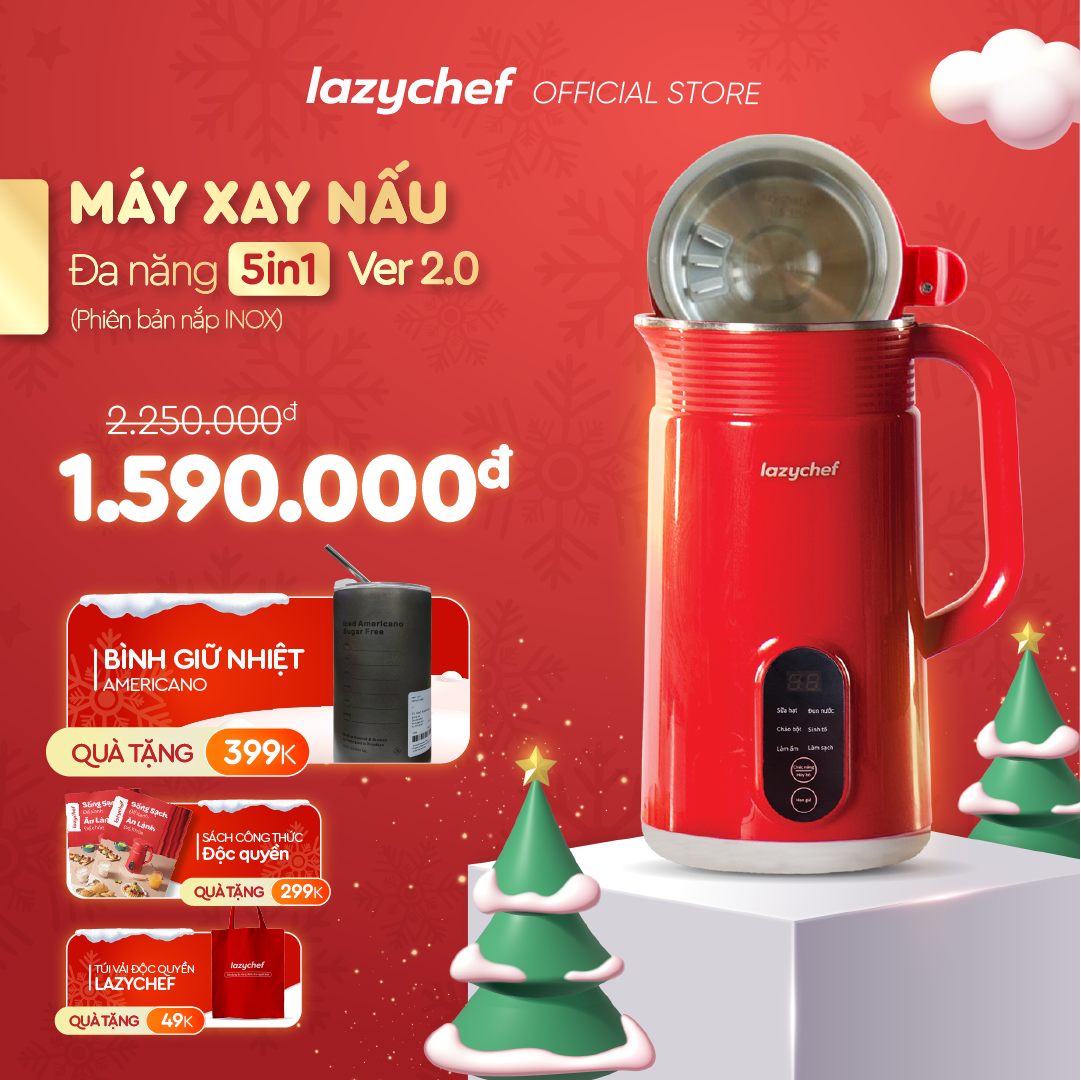 Máy Làm Sữa Hạt 5in1 Lazychef - Lô Mới 6 Lưỡi Dao Kép - Máy Xay Sinh Tố, Máy Làm Sữa Hạt - Dung Tích 800ml, Bảo Hành 12