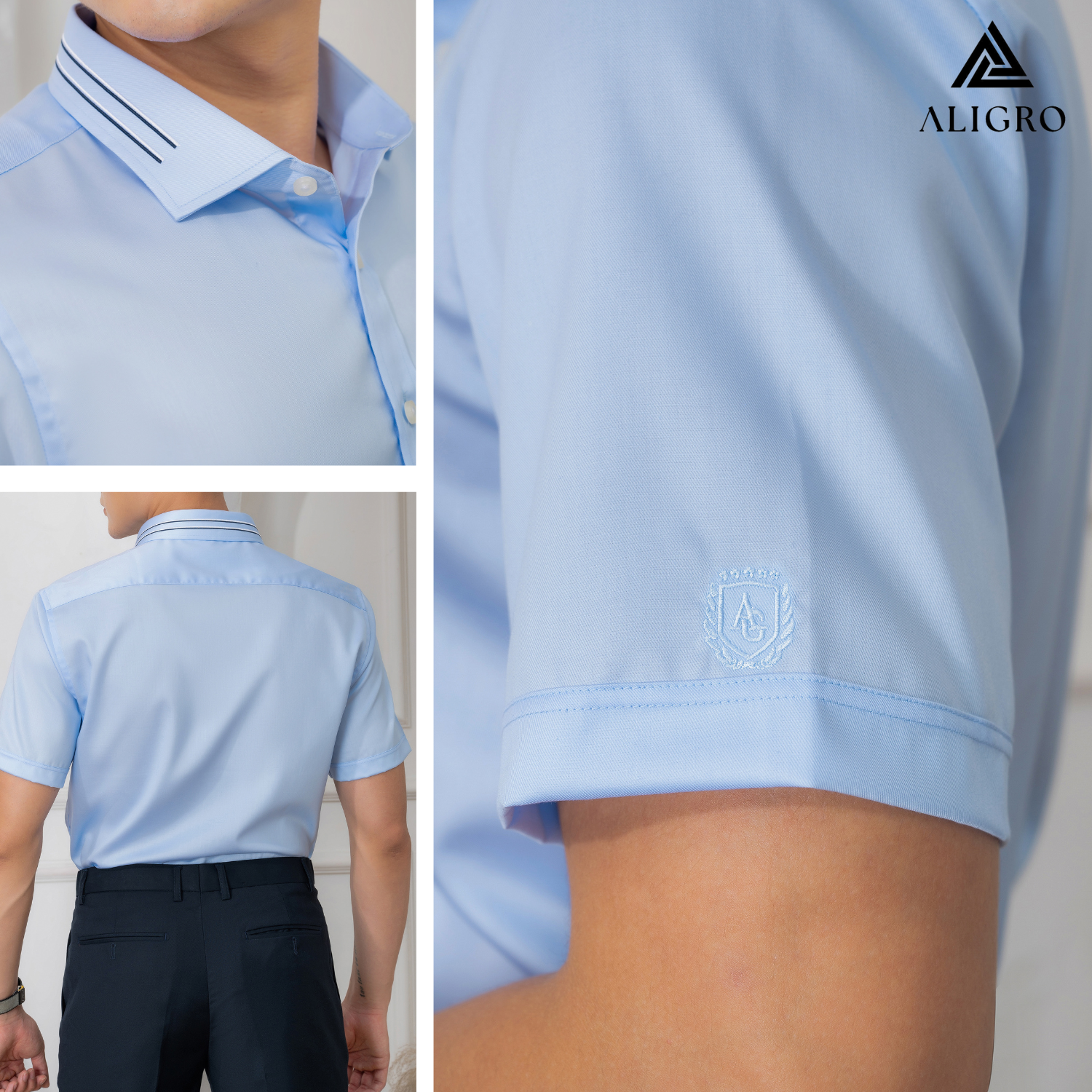 Áo sơ mi cộc tay cotton chống nhăn nam Aligro ALGS-C111