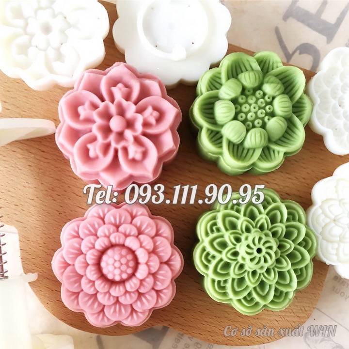 Khuôn trung thu lò xo 4 mặt Hoa sen mười cánh - Loại 75 gram – Mã số Q 1900