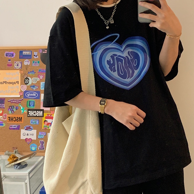 HÀNG THIẾT KẾ - Áo thun form rộng tay lỡ unisex ulzzang , áo thun nam nữ in họa tiết trái tim