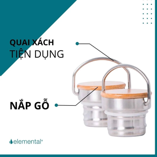 Bình giữ nhiệt Elemental 750ml màu xanh navy, giữ nhiệt vượt trội, inox 304, FDA Hoa Kỳ, nắp gỗ cao cấp