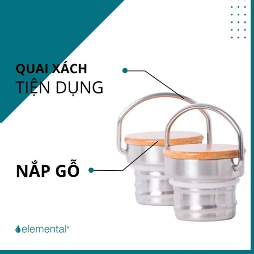 [Hàng chính hãng – Thương hiệu Mỹ] Bình giữ nhiệt Elemental 750ml  màu cam, giữ nhiệt vượt trội, inox 304, FDA Hoa Kỳ, nắp gỗ cao cấp