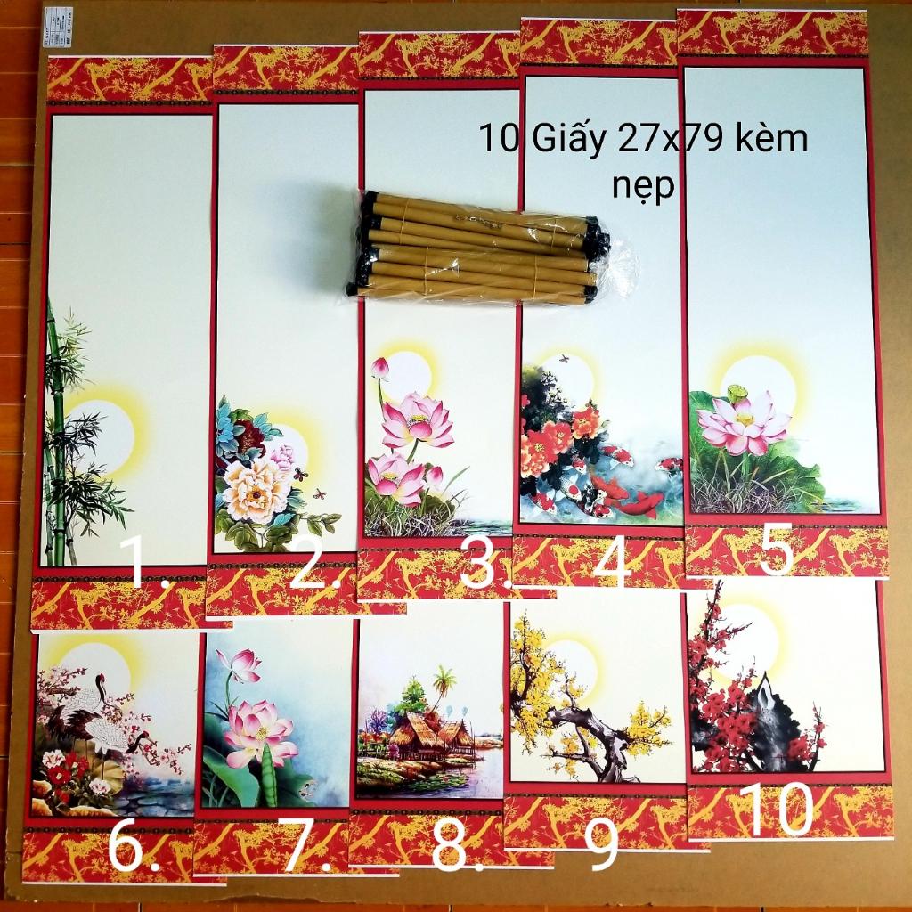Set gồm 10 tờ giấy viết thư pháp KÈM 10 cặp nẹp treo kích thước 27cm x 79cm. Nghiêng, giấy, bút, mực thư pháp