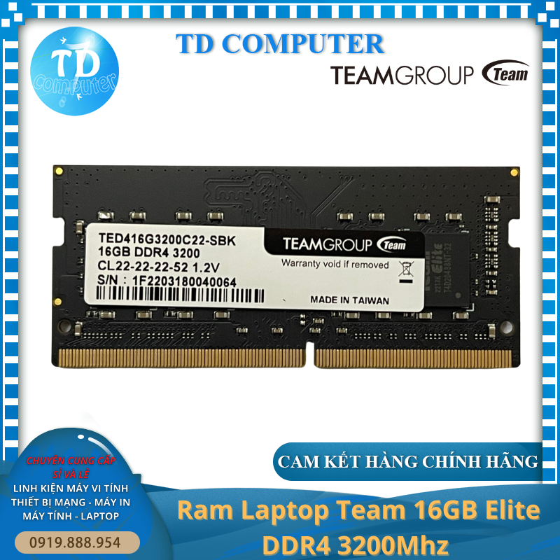 Ram Laptop Team 16GB Elite DDR4 3200Mhz - Hàng chính hãng Viễn Sơn phân phối