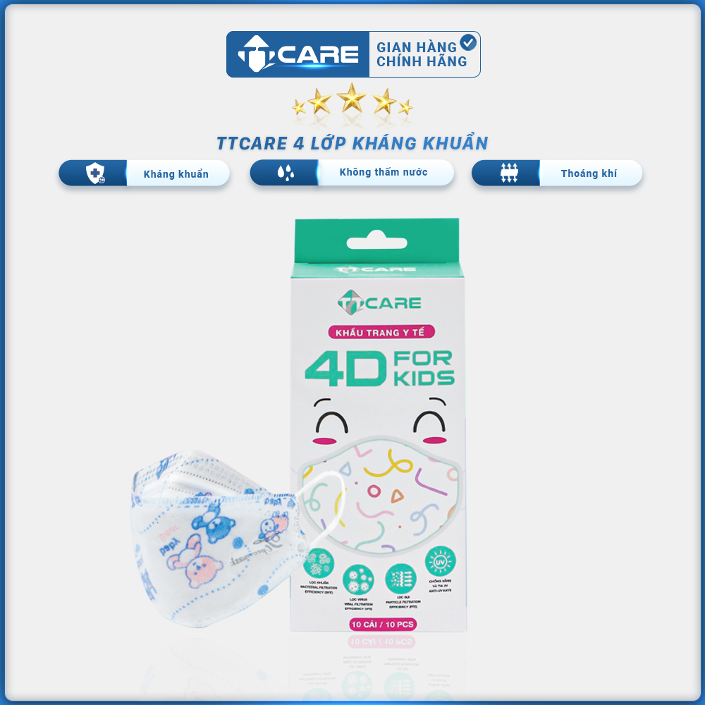 [COMBO 10 HỘP] Khẩu Trang Y Tế BABY 4D For Kids Kháng Khuẩn TTMASK Cao Cấp Bảo Vệ Sức Khỏe Ngăn Bụi Bẩn Với Thiết Kế 3 Lớp Siêu Chắc Chắn