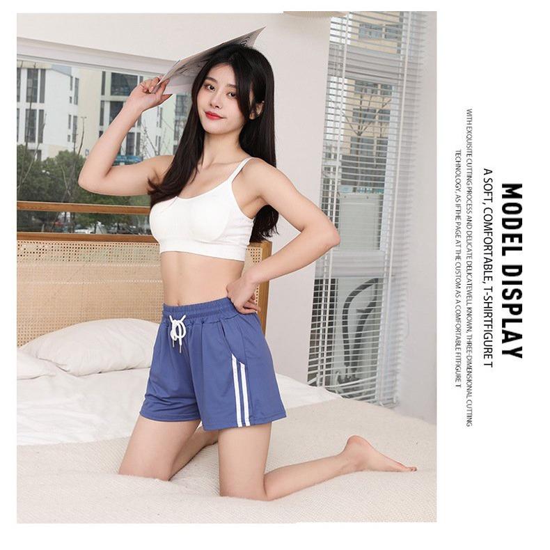 Quần Short Đùi Nữ Chạy 2 Sọc Cạp Chun Dây Rút 4 Màu Cá Tính