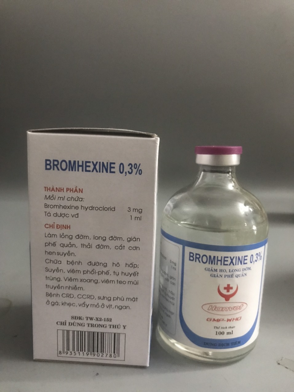 Thuốc thú y, Bromhexine 0,3% Brom 100ml - Hanvet dùng cho chó, mèo, gia súc, gia cầm