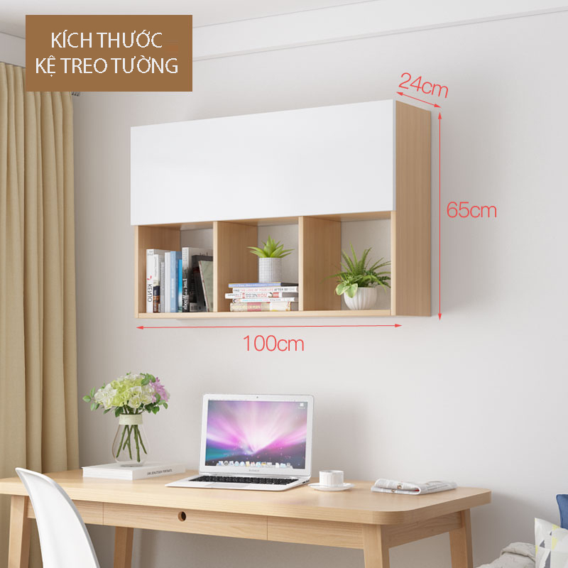 Combo Bàn Làm Việc và Kệ Sách Treo Tường Đơn Giản SIB DECOR (Màu Trắng Và Vân Gỗ Sồi)