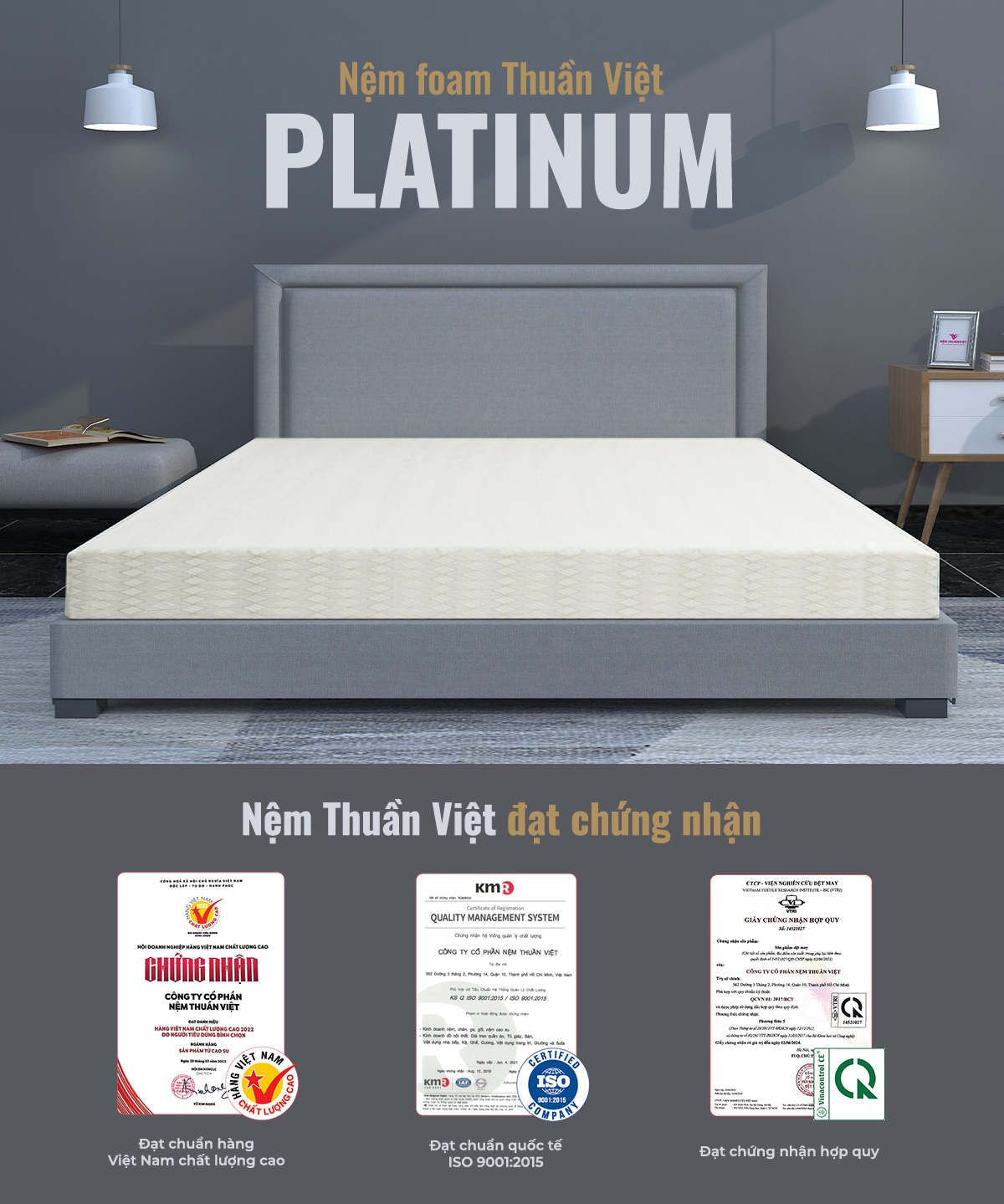 (1m4x2mx10cm) Nệm Foam Cao Cấp Thuần Việt Platinum Công Nghệ Hoa Kỳ, Kháng Khuẩn Tối Ưu