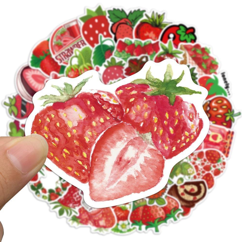Sticker dâu tây hoạt hình cute trang trí mũ bảo hiểm, guitar, ukulele, điện thoại, sổ tay, laptop-mẫu S42