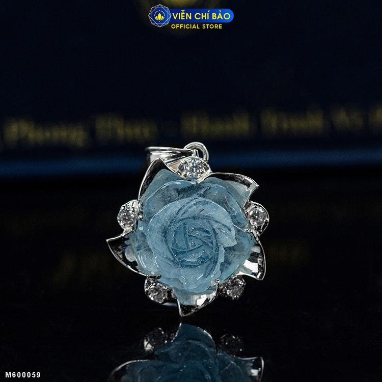 Dây chuyền bạc nữ mặt hoa mẫu đơn Aquamarine bạc 925 thời trang phụ kiện trang sức nữ Viễn Chí Bảo M600059-D100143