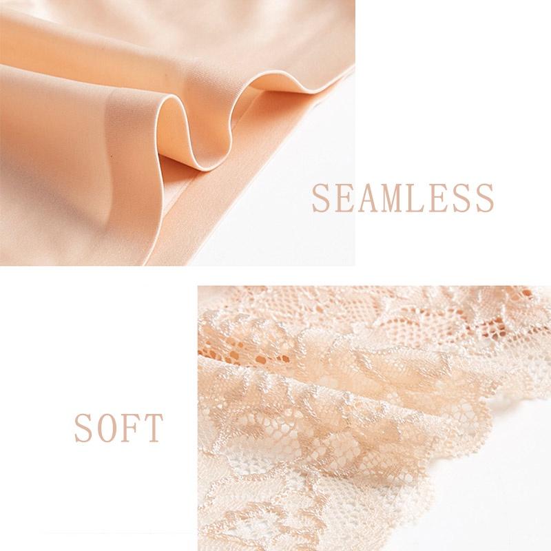 Women Underwear Ice Silk Seamless Panties Sexy Lace Briefs Transparent Solid Color Cotton Comfortable Breathable Plus Size M-3XL