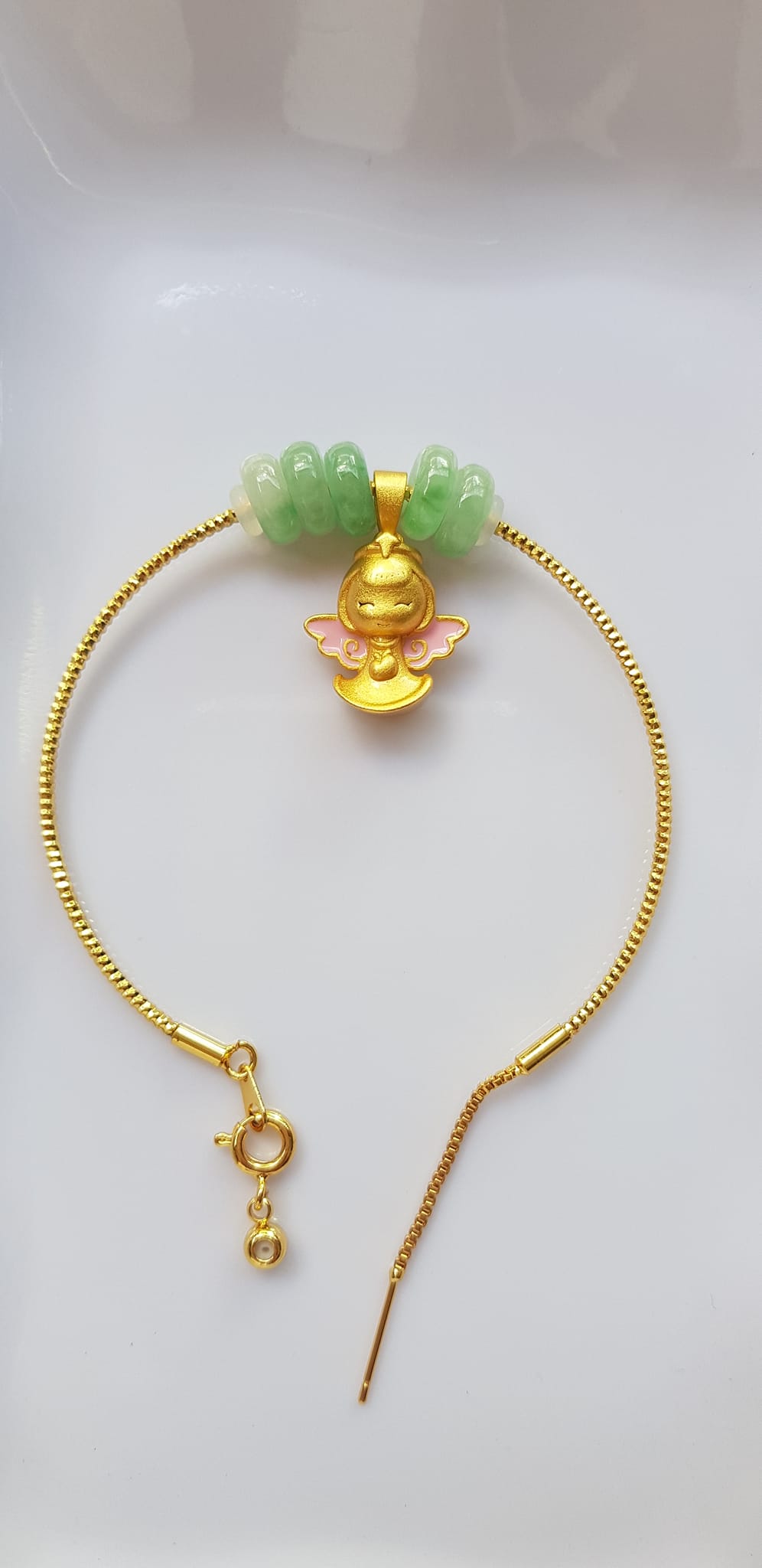 Vòng Tay charm xinh đẹp 5 đồng tiền đá cẩm thạch tự nhiên Vòng phối charm hình bé thiên thần vòng màu vàng khoen rút xinh Nữ đeo dễ thương ạ