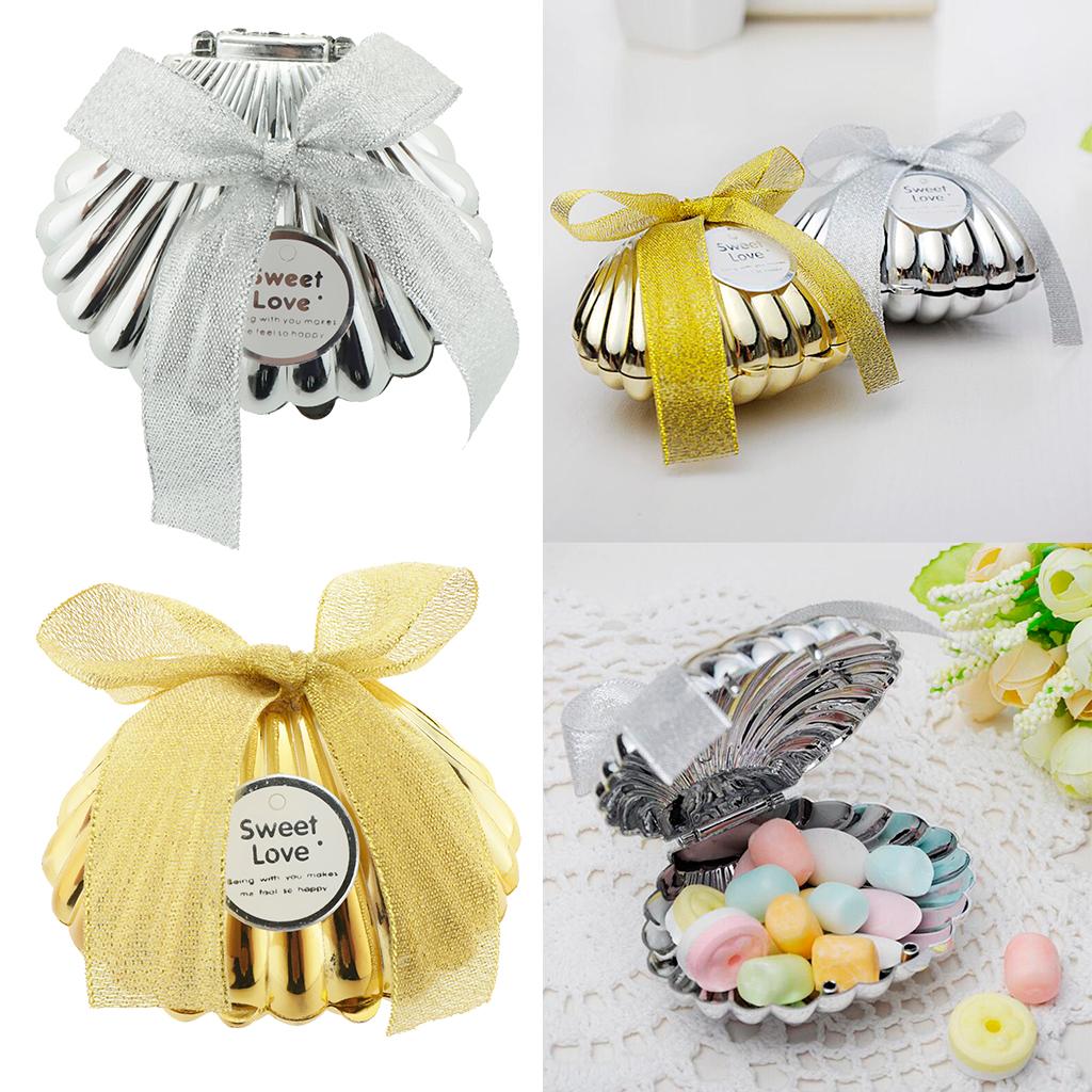 6 Pieces Plastic Shell Shape Candy Boxes Wedding Party Gift Favor Gold