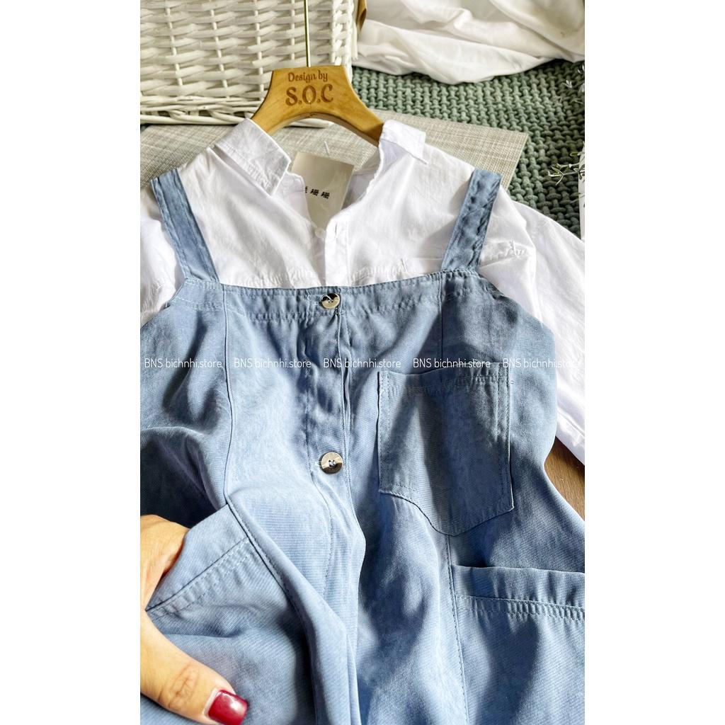 ĐẦM YẾM TIỂU THƯ CÀI NÚT TẶNG ÁO SƠ MI TAY DÀI - BUTTON FRONT OVERALL DRESS & SHIRT - BY BNS AKINA SET BNS007