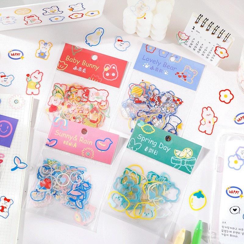Set 45 miếng dán trong suốt chống thấm nước tự dính họa tiết hoạt hình dễ thương