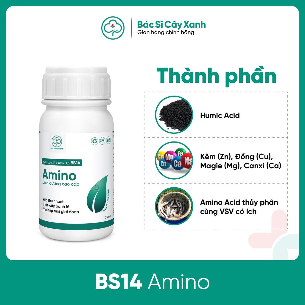 Phân bón lá Humic Amino bổ sung vi lượng giúp cây khoẻ, xanh lá, mập chồi, nhú đọt BS14 250ml NSX Bacsicayxanh