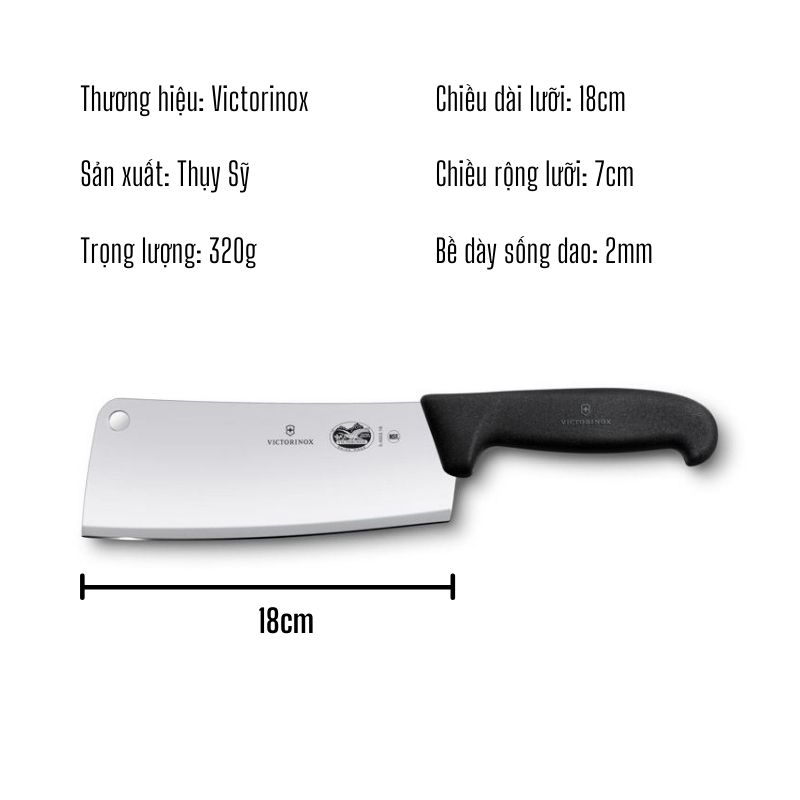 Dao Chặt VICTORINOX Lưỡi Dài 18cm Thép Không Gỉ Cao Cấp Tay Cầm Nhựa TPE Cao Cấp - Sản Xuất Tại Thụy Sỹ