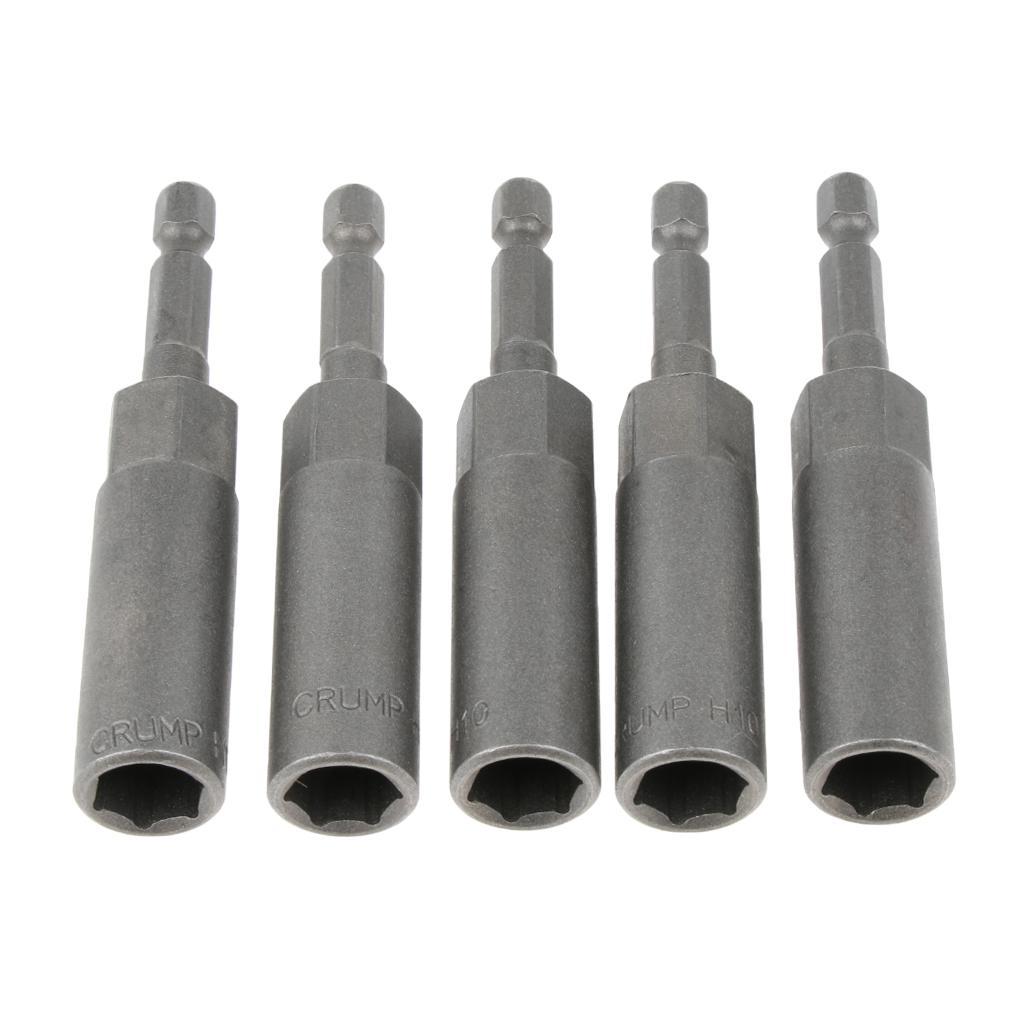 5Pcs Socket Adapter Set Driver Hex Shank Impact Drill Bits 1/4" Shank 10mm